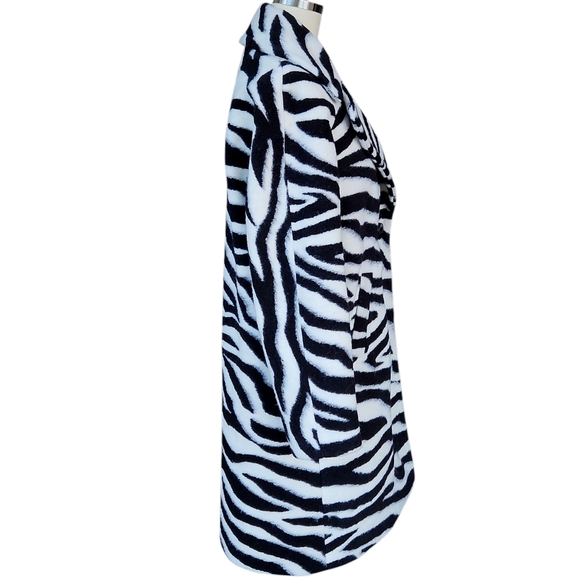 Rachel Roy Brushed Zebra Print Trench Wool Blend Coat M - Picture 4 of 14